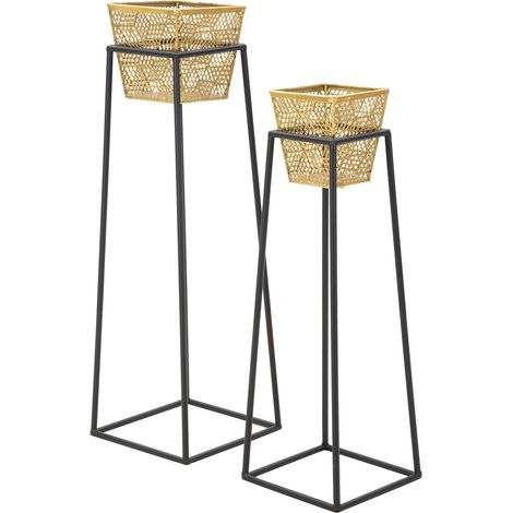 Vaso Samara, set 2 Vasi, Portavasi Rimovibili, Colore Struttura Nero, Diametro Vaso Grande: 16, Vaso Piccolo: 13 cm, oro (1/5)