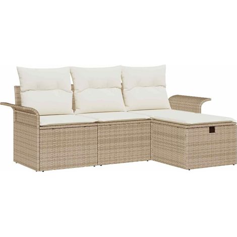 Garden Sofa Set with Cushion 4 pcs Beige and cream Poly rattan vidaXL (1/5)