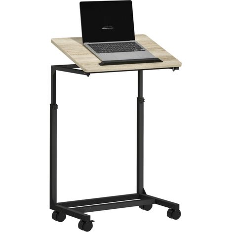 Bout de canapé blanc réglable et mobile forme de C table basse pour ordinateur petit espace 55x36cm (1/5)