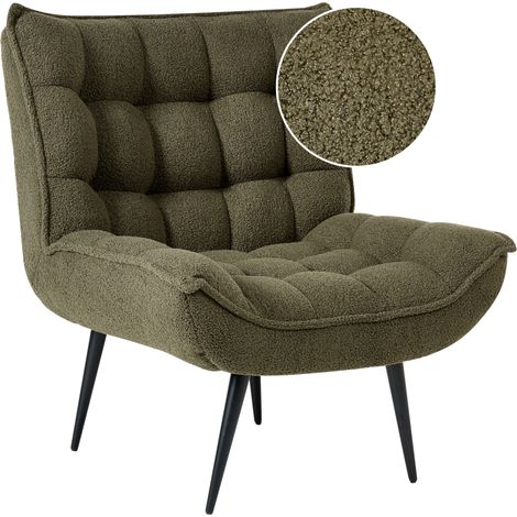 Sillón moderno sin brazos de bouclé ocio patas de hierro negro acolchado verde oscuro Alvesta