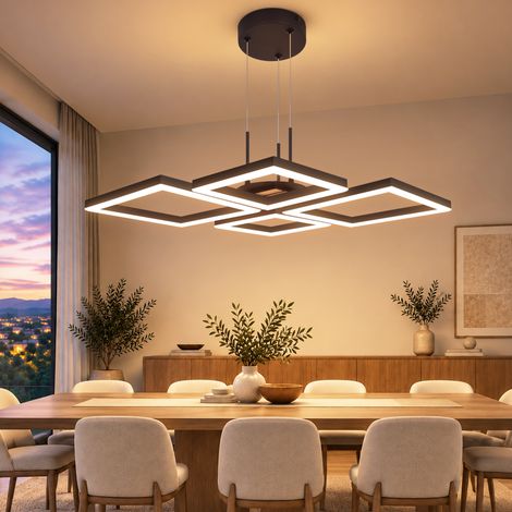 ZMH Suspension LED Moderne 4 Carrés 48 cm Effet Bois, Luminaire Suspendu pour Salle à Manger et Salon (1/4)