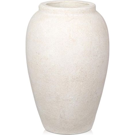 Vase en céramique Hauteur : 27 cm Fabriqué à la main En terre cuite Pour décoration de salon, maison ou bureau Herbe de la pampa, décoration rustique et antique Crème