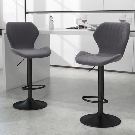 Ensemble de 2 tabourets de bar réglables - dimensions 47x51,5x92-114 cm - métal - pour intérieur design - siège ergonomique - couleur gris