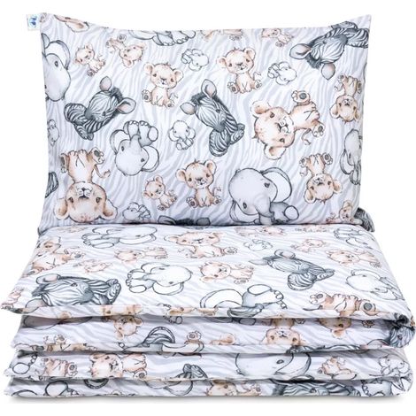 Juego de ropa de cama infantil de 120×90 cm con funda de almohada de 40×60 cm. Diseño Safari. (1/3)