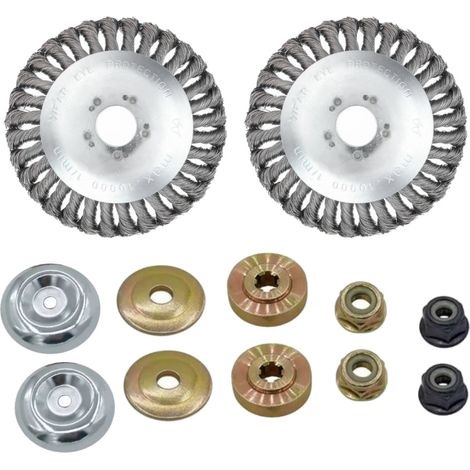 Trade-Shop 150mm Stahldraht Bürstenkopf Trimmerkopf inkl. Adapter-Set kompatibel mit Stihl FS108 FR106 FR108 / Motorsense, Rasentrimmer, Garten - 2 Stück