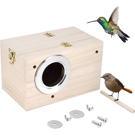 1 Pièce Nichoir en Bois Massif, Ouverture Gauche, Déflecteur Intérieur, Pour Perruche Et Oiseau D'amour (1/5)
