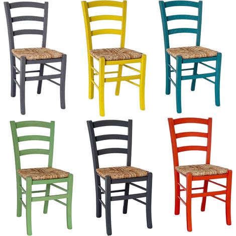Set di 6 sedie Venezia in legno verde, nero, rosso, grigio, giallo, turchese