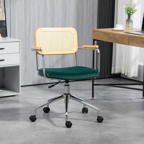 Chaise de bureau. style bohème. accoudoirs en bois. pivotante. réglable. supporte jusqu'à 120 kg. acier. verte (1/5)