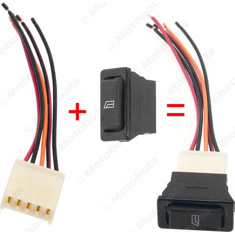 Automotive power window switch with 12V/24V wiring, 5-pin power window switch with green LED light + adapter cable (1/4)