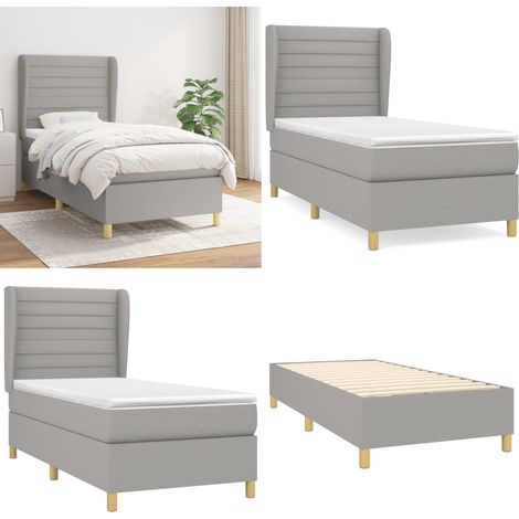 Sommier à lattes de lit avec matelas Gris clair 80x200 cm Tissu - Lit Plateforme - Lit Tapissier - Literie - Matelas Ressorts Ensachés - Tête De Lit Ajustable - Home & Living (1/5)