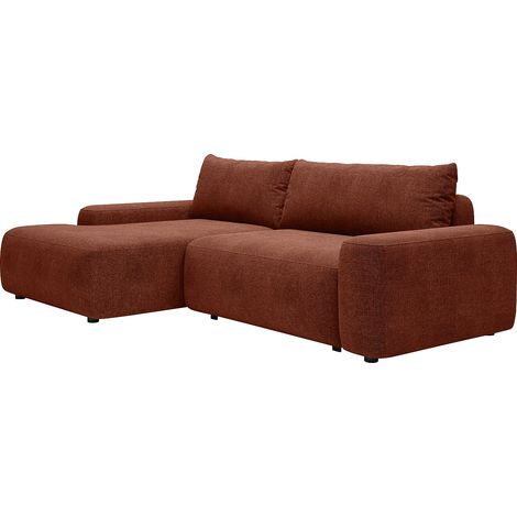 Canapé d'angle gauche convertible en tissu texturé terracotta DAVISO (1/5)