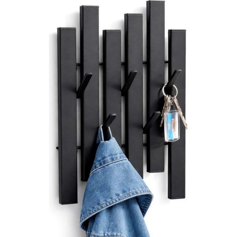 DanDiBo Garderobe Wand Schwarz Metall 96739 Wandgarderobe mit 5 Haken Schmal Garderobenpaneel Flurgarderobe Modern Hakenleiste Garderobenhaken