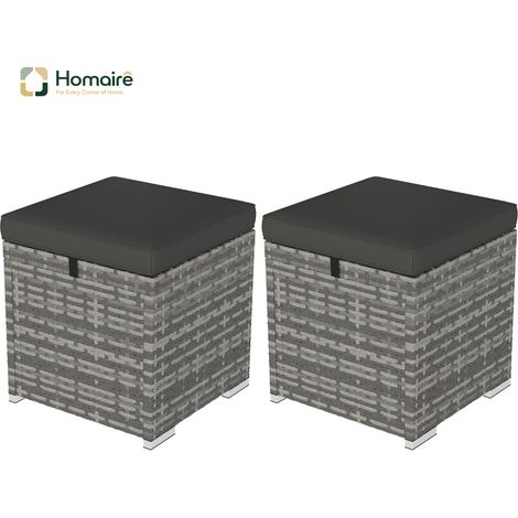 HOMAIRE Set de 2 Hockers Rattan avec Optique Rattan, Rangement, Coussin, Couvercle, Capacité 120 kg, 40x40x41cm, Gris Foncé