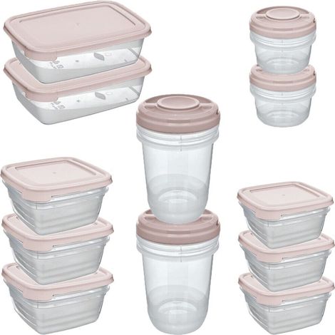 Contenitore per alimenti con coperchio set 12 barattoli frigo impilabile cucina casa salvafreschezza riutilizzabile in plastica - colorigenerali: ROSA (1/4)