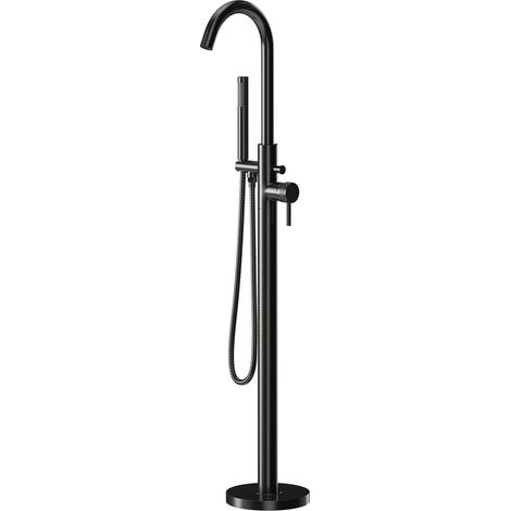 Colore Round Gunmetal Grey Freestanding Bath Shower Mixer with Half Knurled Tap Heads (1/5)