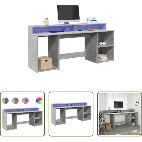 LED-Beleuchtung - LED-Schreibtisch Betongrau 200x55x91 cm Holzwerkstoff (1/5)