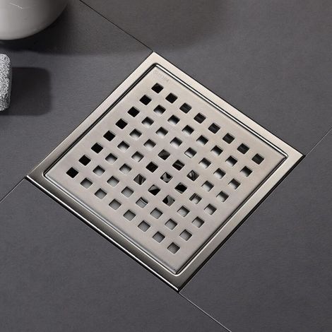 Siphon de sol carré argenté brossé de 6 pouces, grille avec couvercle amovible, acier inoxydable SUS304