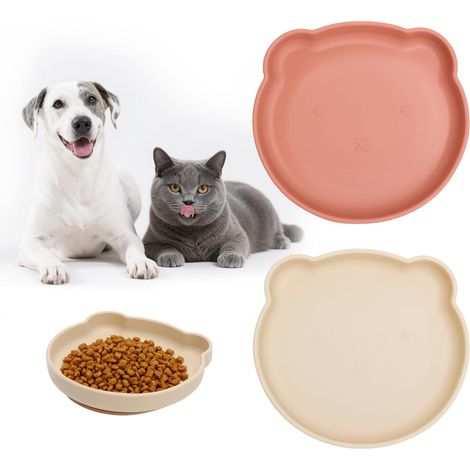 Gamelle en Silicone pour Chat, Plate, 2 Pièces Gamelle pour ChienGamelle Large pour Chat avec Ventouse—AntidérapanteGamelle pour croquettes et Nourriture Humide (1/5)