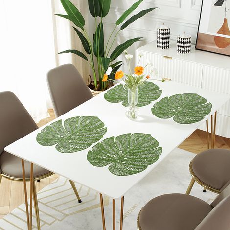 Sous-verre en PVC Motif Feuille de Monstera - Lot de 4 Dessous de Plat Isolant Anti-Chaleur pour Table à Manger, Design Créatif Vert (48x35 cm)-lsw (1/2)