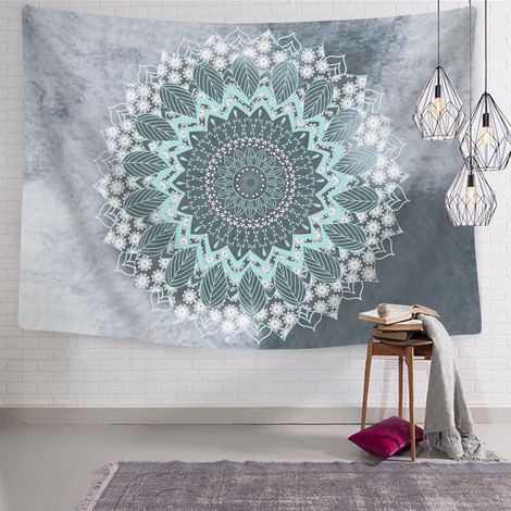 Tapisserie murale à motif mandala psychédélique, décoration pour salon, chambre, dortoir, suspension pour porche (turquoise, 1 pièce) (1/5)