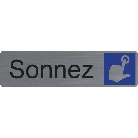 Plaque de signalisation - EXACOMPTA - Sonnez - Aluminium brossé - Auto-adhésif - 165x44mm