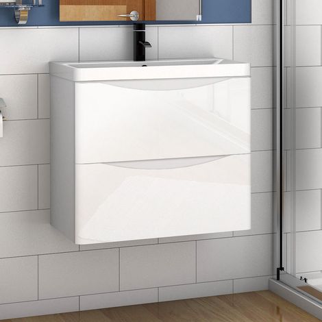 Waschtisch mit Unterschrank Waschbeckenunterschrank Badmöbel 60cm Hochglanz Weiß mit Waschbecken