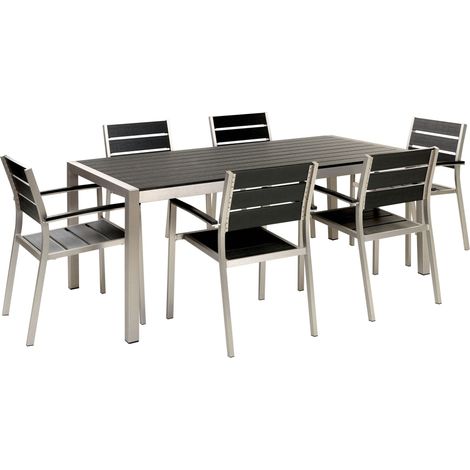 Gartenmöbel Set 6-Sitzer VERNIO Schwarz / Silber