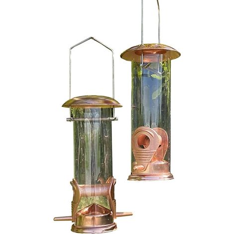 Copper Style Hanging Bird Seed Feeder with 2 Feeding Ports (Set of 2) (1/5)