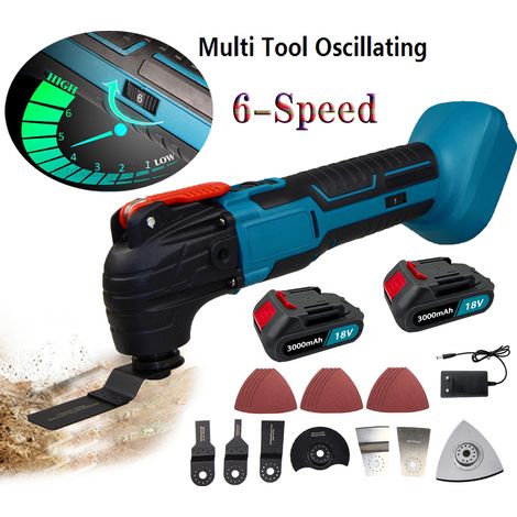 Teetok – Outil multifonction oscillant sans fil 18V – 6 vitesses – Angle d'oscillation 4° – Avec 2 batteries 3.0Ah et chargeur – Pour coupe et meulage