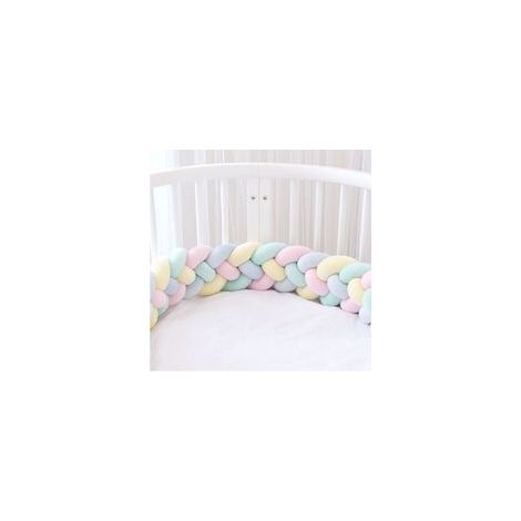 Tour De Lit 3M 4 Tissage Bebe Coussin Serpent Tresse Pare-Chocs Protection En Velours Tour De Lit Pepiniere Pour Nouveau-Nes Chambre Decor Jaune Clair + Rose Clair + Bleu Clair + Vert Clair, avec cara