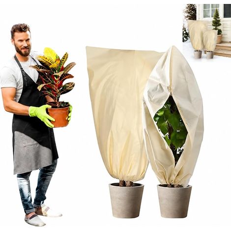 Lot de 2 Voiles Hivernage pour Plantes Extérieures 60x80cm, Protection Contre le Gel avec Fermeture Éclair et Cordon de Serrage, Housses de Protection Contre la Neige et le Froid (1/5)