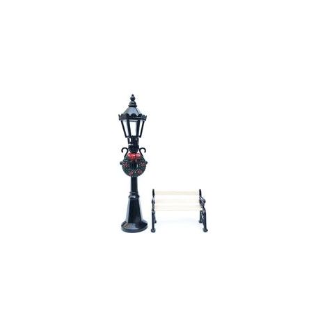 2Pcs Miniature Christmas Street Lamp Post Park Bench Seat Mini Street Light Model Dollhouse Xmas Village Pathway Fairy Garden Accessories (1/5)