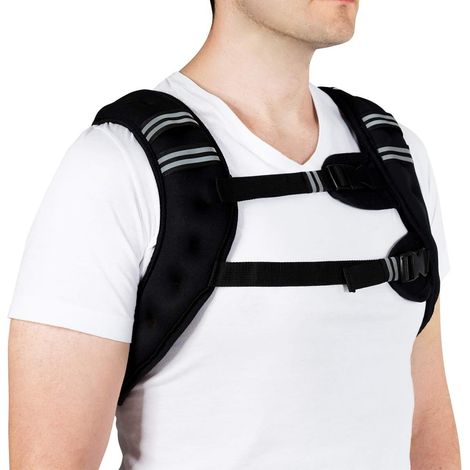 GOPLUS Gilet Leste Reglable pour Exercices, Remplissage de Sable Ferrifere avec Sangle de Boucle Reglable et Bande Reflechissante, Veste Lestee pour Entrainement Physique Noir (1/5)