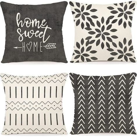 Ensemble de 4 housses de coussin en lin, housses de coussin décoratives pour canapé, jardin, lit, coussin de canapé 45 x 45 cm (Ensemble de 4) (1/5)