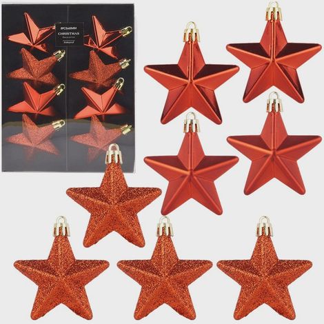 Unzerbrechliche rote Stern-Weihnachtskugeln, 6,5 cm, 8er-Set