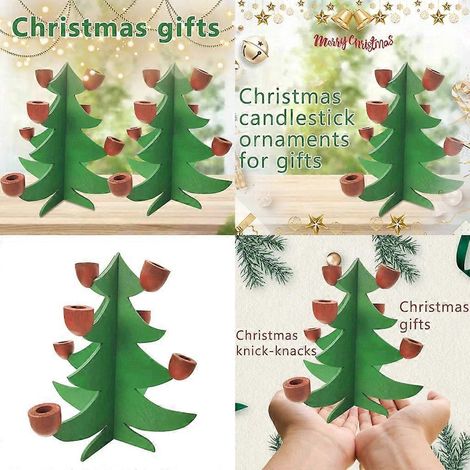 Porte-bougies en bois pour sapin de Noël, idéal pour les fêtes de fin d'année. (1/4)