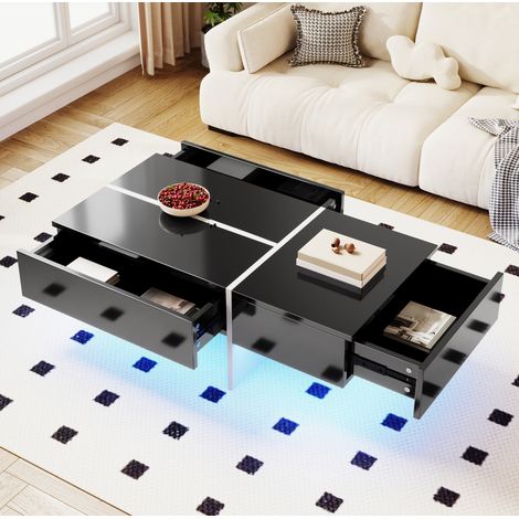 Wohnzimmertisch 100 x 50 x 34,5 cm mit App-gesteuertem LED, 3 Schubladen, Hochglanz Schwarz HAVRYA (1/5)