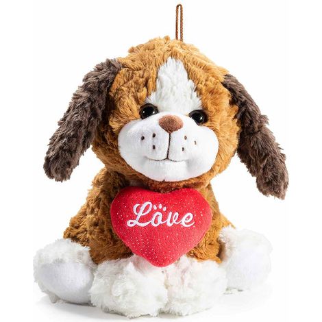 Cagnolini di peluche con cuore e scritta Love ricamata e cordino per appendere, adatto anche a San Valentino, set da 3 pezzi, cm 23 x 25 x 25 H