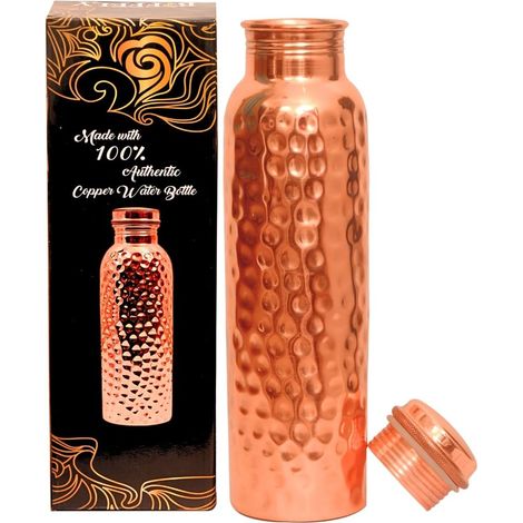 Bouteille en cuivre (950 ml), Bouteille d'eau en cuivre martelé, Isha Life (1/4)