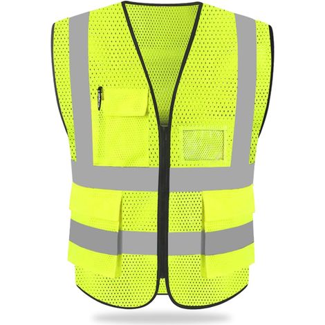 HYCOPROT Gilet De Sécurité Réfléchissant Haute Visibilité Vêtements Travail Directeur Exécutif Gilet Veste Zip Brace Sécurité Téléphone Mobile Titulaire D'identité De Poche 3D (1/4)