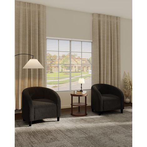 Lot de 2 fauteuils lounge en tissu bouclette – Dossier arrondi, rembourrage épais, accoudoirs doux, couleur gris taupe foncé (1/5)
