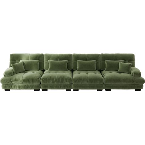 Sofá modular de 4 plazas en chenilla verde con asiento profundo HOMVRA (1/5)