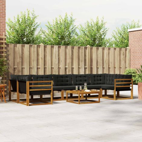 vidaXL  Outdoor Sofa Set  with Cushion 8 pcs Natural and Black