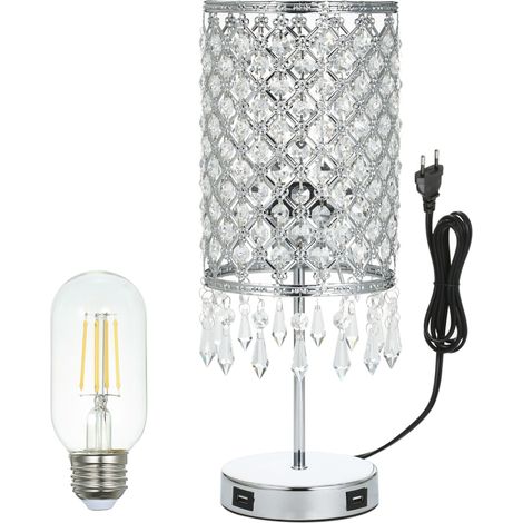 Lampe de chevet tactile avec deux ports de charge USB 5V/2A, intensité lumineuse réglable sur 3 niveaux, idéale pour la chambre, le salon, la salle à manger ou le bureau (ampoule incluse). (1/5)