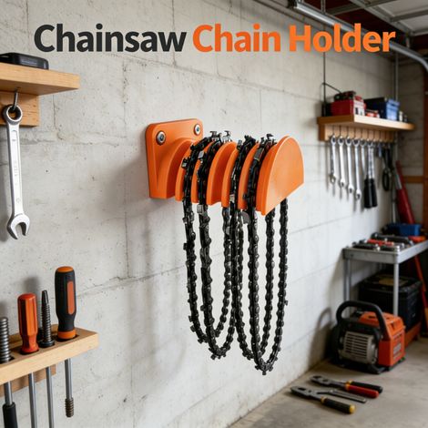 Organisateur mural pour chaîne de tronçonneuse, supporte 6 chaînes, compatible avec la plupart des tronçonneuses électriques, orange (1/4)