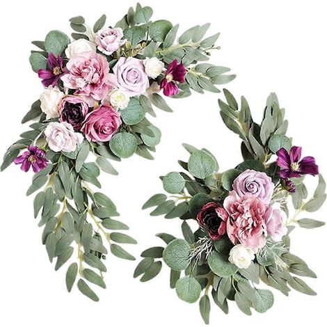 Lot de 2 couronnes artificielles décoratives à suspendre au mur, arche de mariage, fleurs pour fenêtre, fêtes-Style I (1/5)