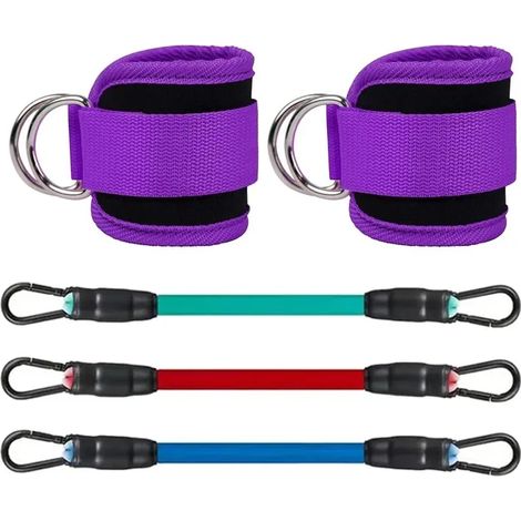 (Ensemble violet de 5 pièces) Sangles de résistance, bandes de résistance, équipement de musculation des jambes, sangles, boucles de cheville (1/5)