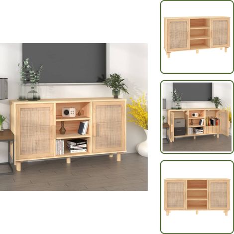 The Living Store Aparador marrón madera pino maciza y ratán natural 105x30x60 cm - Aparador marrón