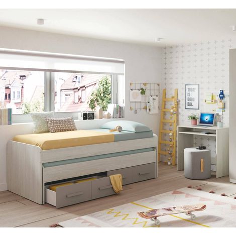 Dmora Cama individual Spokane, Armazón de cama para dormitorio, Cama individual con cama nido y 4 cajones, cm 198x96h69, Madera y Marrón, con embalaje reforzado (1/5)