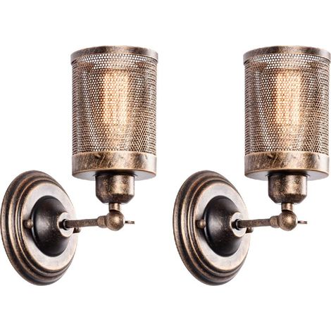 Applique Murale Industrielle 2 Pack, Steampunk Abat-jour en métal avec abat-jour en filet à l'intérieur, lampe murale vintage, douille réglable pour porche de garage Hallway(NO Bulb) (1/5)